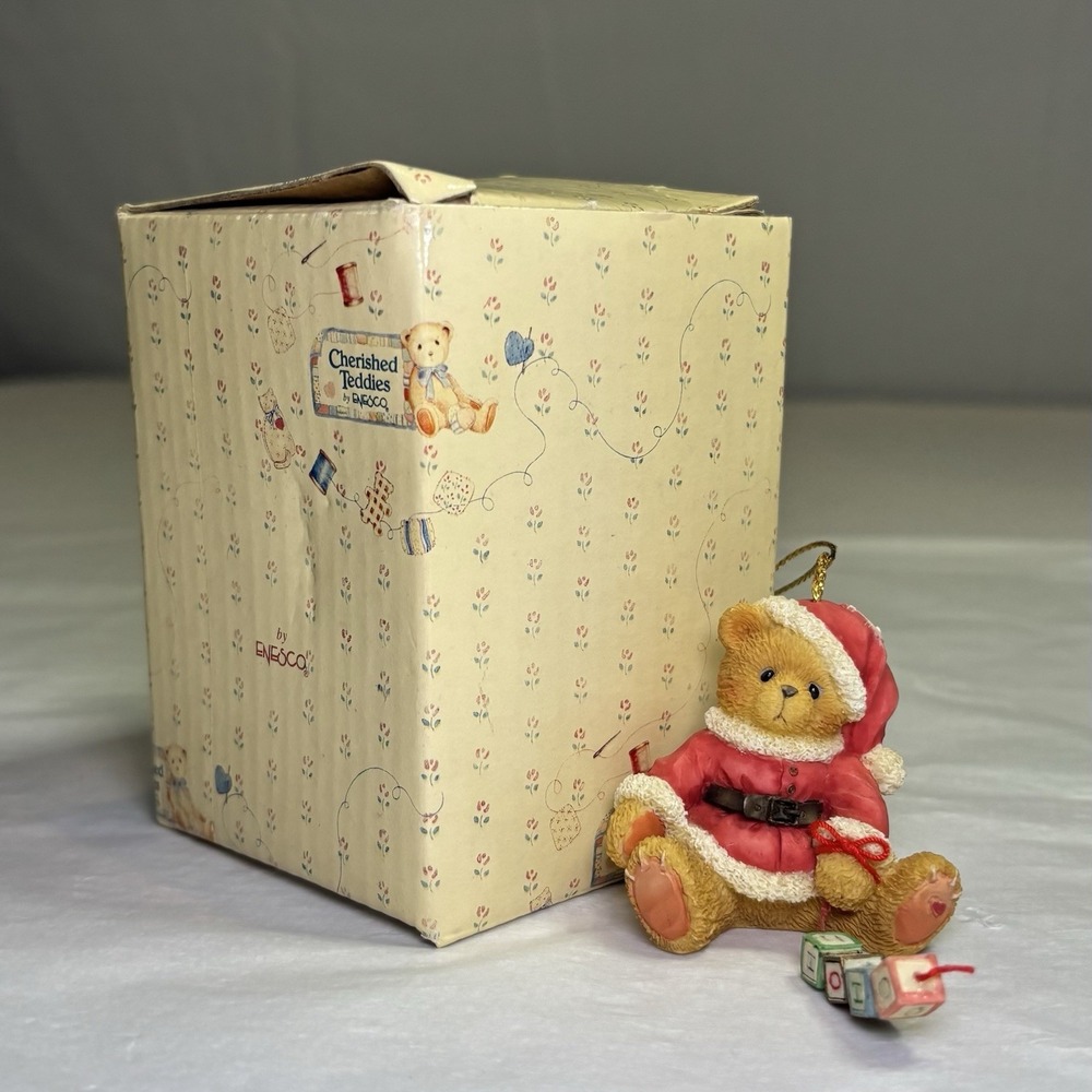 Cherished Teddies Figurine - Santa With Joy Blocks hanging ornament 176167